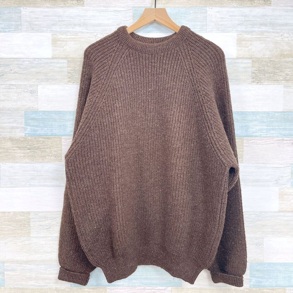 Mt Cook New Zealand Wool Chunky Knit Sweater Brown Raglan Elbow Patch Mens XL